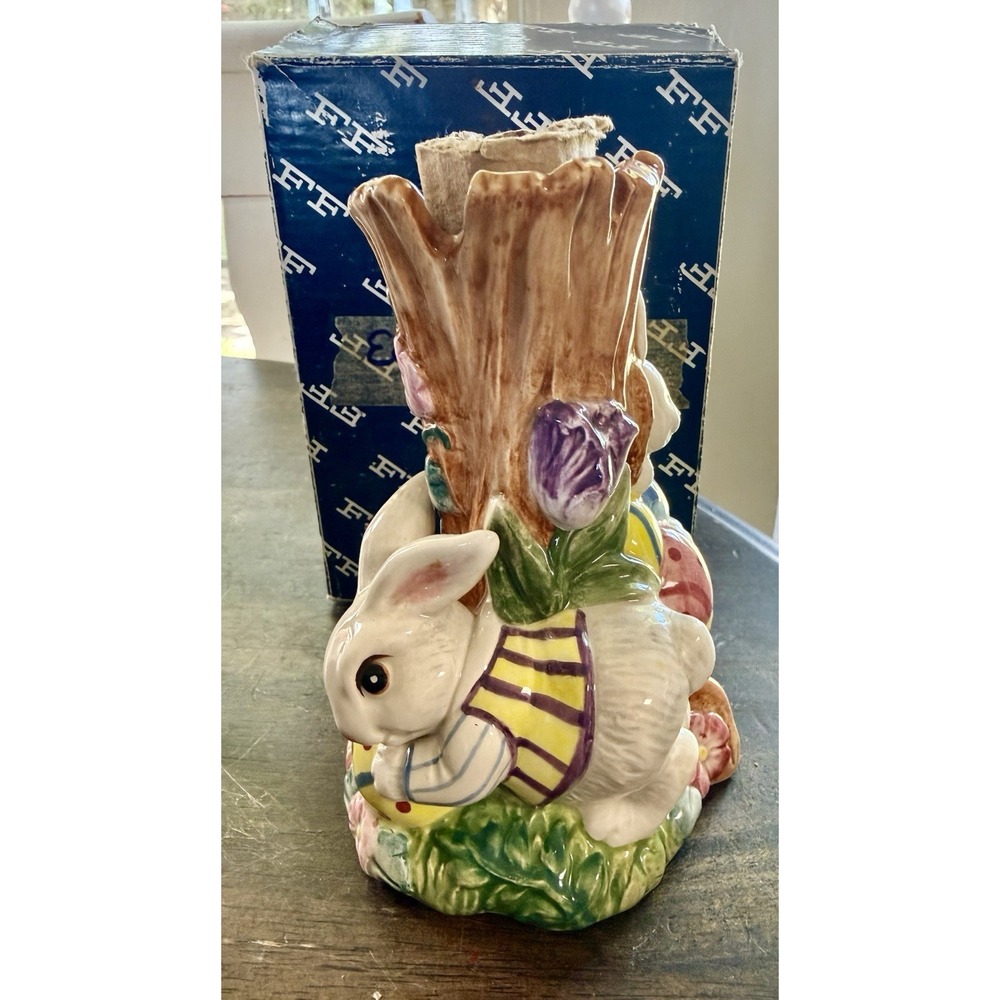Fitz and Floyd Busy Bunnies Collection Bunny Vase in the Original Box 1996 VTG
